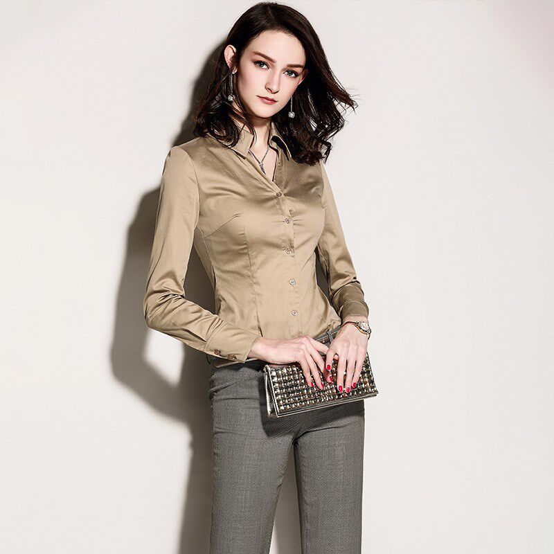 颈袖添香春新款上衣衬衫女职业长袖白色OL工作正装修身衬衣百搭