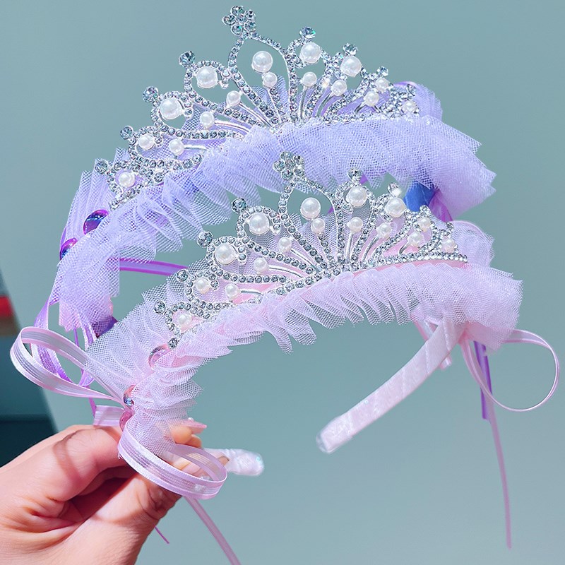 新款女童发箍皇冠公主飘带头饰儿童宝石珍珠蝴蝶结头箍发夹发饰