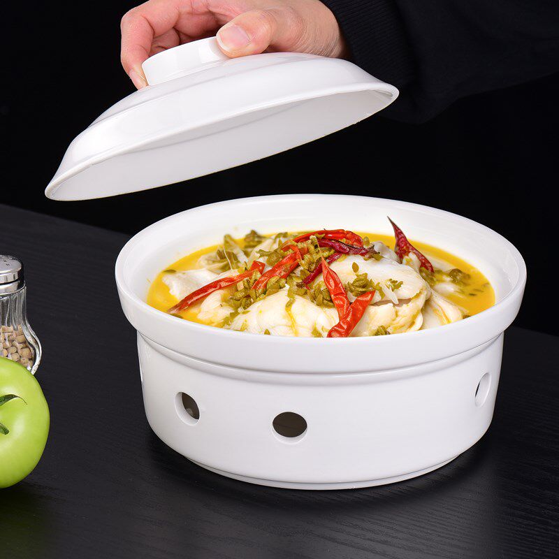 酒店餐具干锅蜡烛保温加热鱼盘圆形汤盘梅花炉陶瓷热菜盘家用明炉