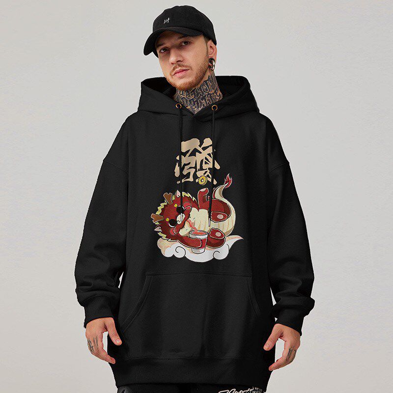 2025新款红色连帽大码卫衣秋冬季过年新年蛇年本命年宽松加绒男款