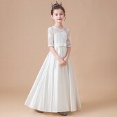 大码 钢琴演出服 胖女孩礼服女大童花童婚纱生日宴会小提琴演奏长款