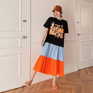 加大码胖mm连衣裙巨显瘦宽松遮肚子裙子夏天短袖洋气2024年新款夏