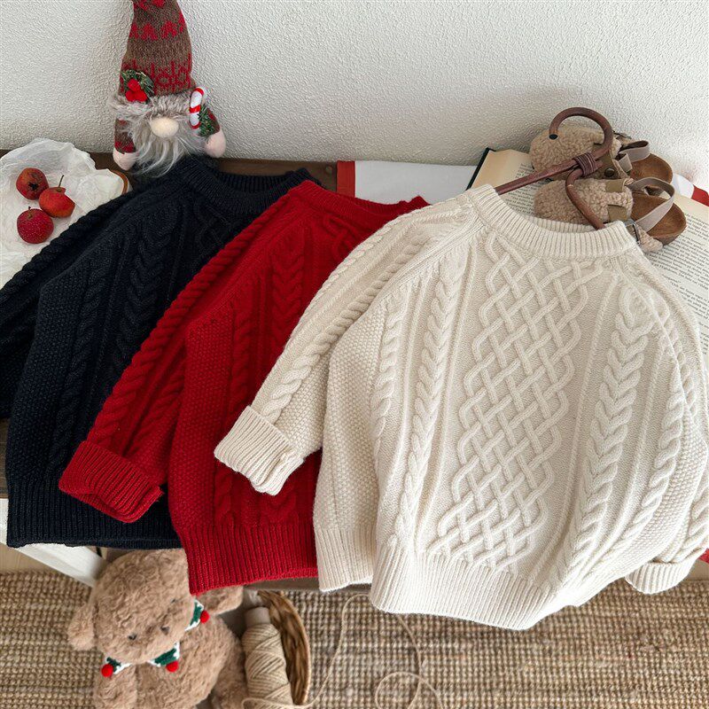 男童女童毛衣秋冬款宝宝加厚圆领针织衫小男孩新款麻花毛线衣冬装
