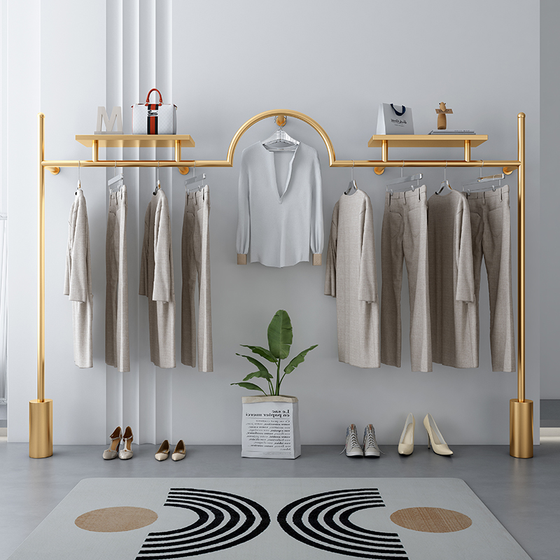 服装店展示架不锈钢钛金挂衣服架子女装店上墙壁挂式衣服陈列货架