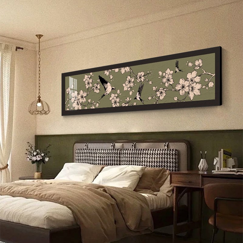 中古风卧室床头装饰画复古艺术花卉主卧画2024新款壁画房间客厅画