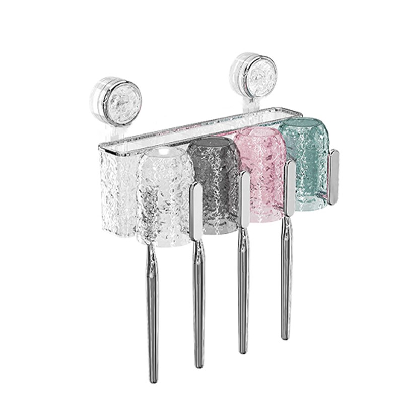 炫彩吸盘牙刷杯置物架免打孔漱口杯收纳架卫生间壁挂牙具座牙膏架