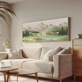 聚宝盆 饰画 横版 日照金山diy数字油画奶油风客厅山水风景高级感装