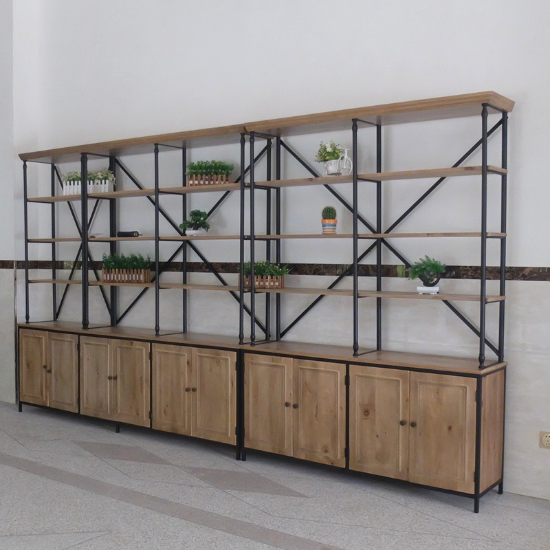 美式LOFT复古工业风铁艺置物架老松木做旧货架创意客厅隔板储物柜