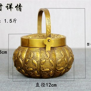 仿古年年有余暖手炉女冬季取暖小手炉烧炭纯铜手炉碳无烟碳随身