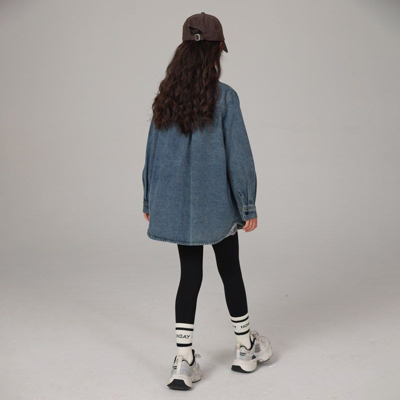 女童牛仔衬衫2025新款儿童春秋高级感衬衣女大童洋气春款内搭上衣