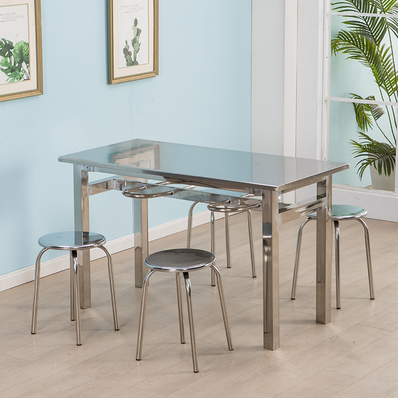 不锈钢餐桌椅饭店小吃店长方形挂凳4人6人员工食堂学校经济型桌椅