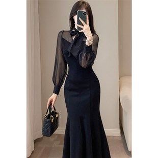 宴会礼服长款 法式 鱼尾裙1921 新款 高级感黑色气质连衣裙2025春季