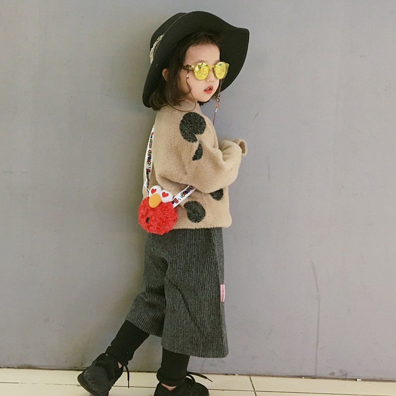 女童阔腿裤2021春秋冬款儿童男童女宝宝加绒毛呢弹力打底假两件裤