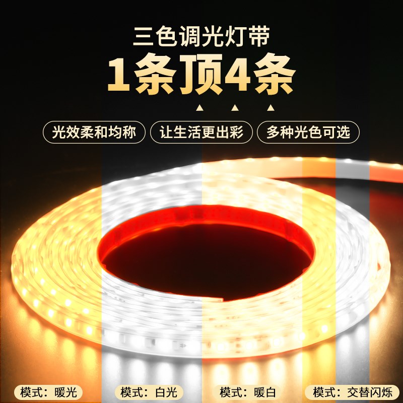 三色变光led灯带220V家用客厅吊顶变色户外防水氛围超亮软彩灯条