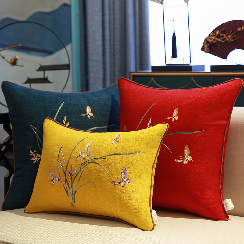 新中式简约兰花抱枕靠背沙发靠垫中国风书房茶楼高档大靠背套含芯,居家布艺,靠垫/抱枕,淘宝优惠券,粉丝福利购,淘宝优惠卷