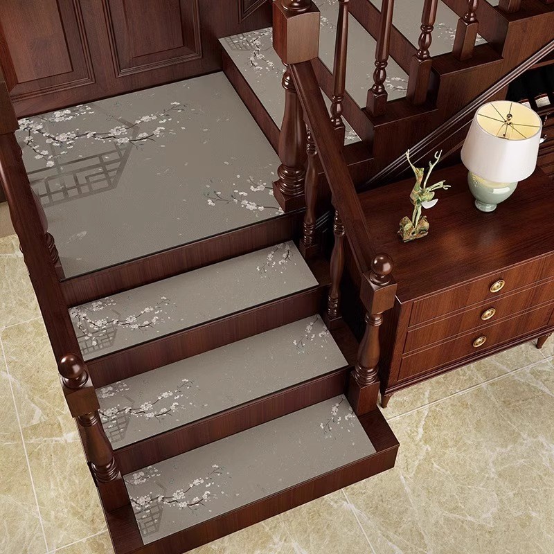 新中式硅藻泥实木地垫楼梯踏步垫可定制免胶自粘台阶家用防滑垫子