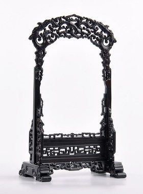 实木紫光檀首饰展示挂架复古吊坠项链玉器拍摄道具古龙纹蝙蝠纹饰