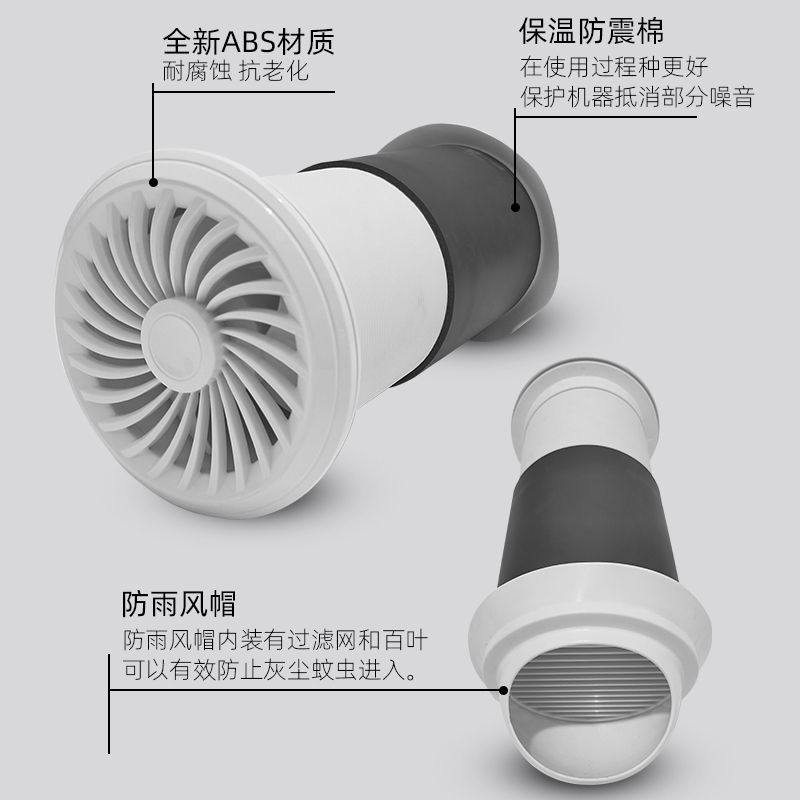 穿墙一体式排气扇管道抽风机卫生间厨房家用双向排风新风机换气扇