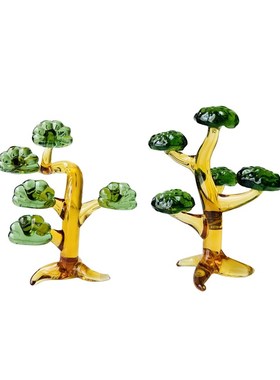 淄博琉璃松树摆件常青树纯手工送礼新中式盆栽造景观赏可爱迷你树