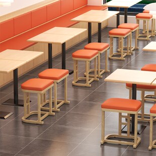 饭店桌椅食堂餐厅圆凳连锁面馆椅子小吃店可叠放商用快餐铁艺方凳
