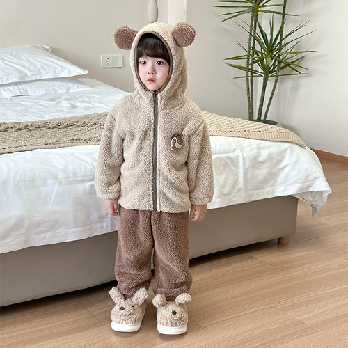 男童珊瑚绒睡衣冬款儿童家居服2024冬季新款男孩双面绒保暖居家服