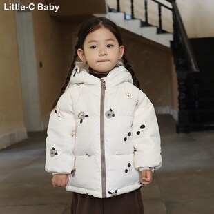 过冬实用款!韩国女童2024秋冬新款加厚连帽羽绒服宝宝羽绒袄子