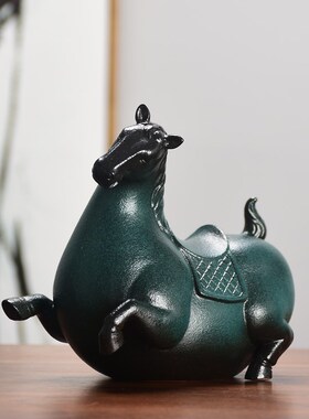 陶瓷唐马摆件个性窑变蓝红灰小马办公室客厅书房送礼家居装饰品