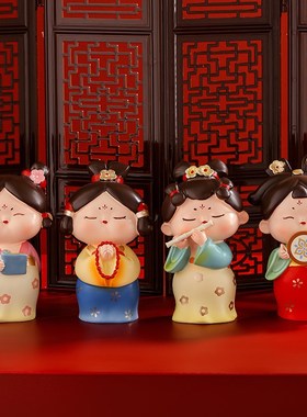 唐宫夜宴侍女国潮古风桌面公仔小摆件办公室工位装饰品玩偶送礼物