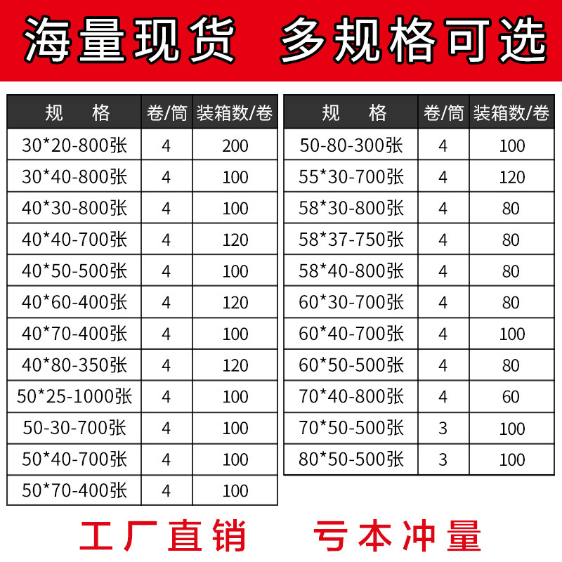 热敏不干胶标签纸打印纸40x30 37 50 60 70 80mm水果店奶茶价格条