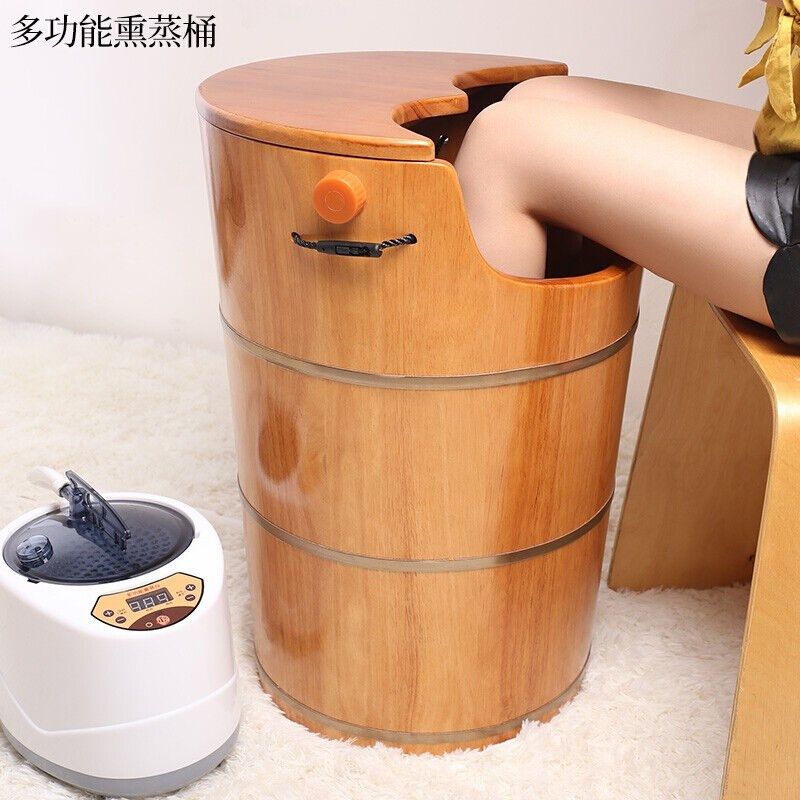 悦己坊泡脚桶木桶足浴桶加热熏蒸桶蒸汽足疗蒸脚桶洗脚盆家用橡木