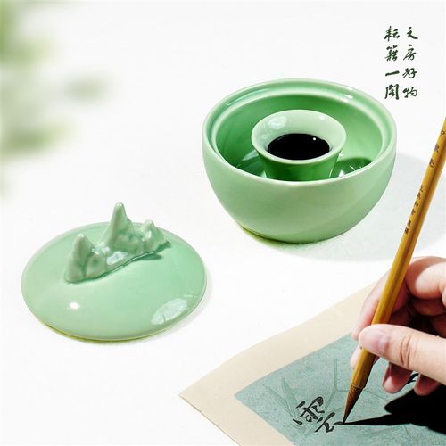 火锅砚台带盖书法专用毛笔墨汁砚台不干墨笔洗缸墨碟墨砚文房四宝