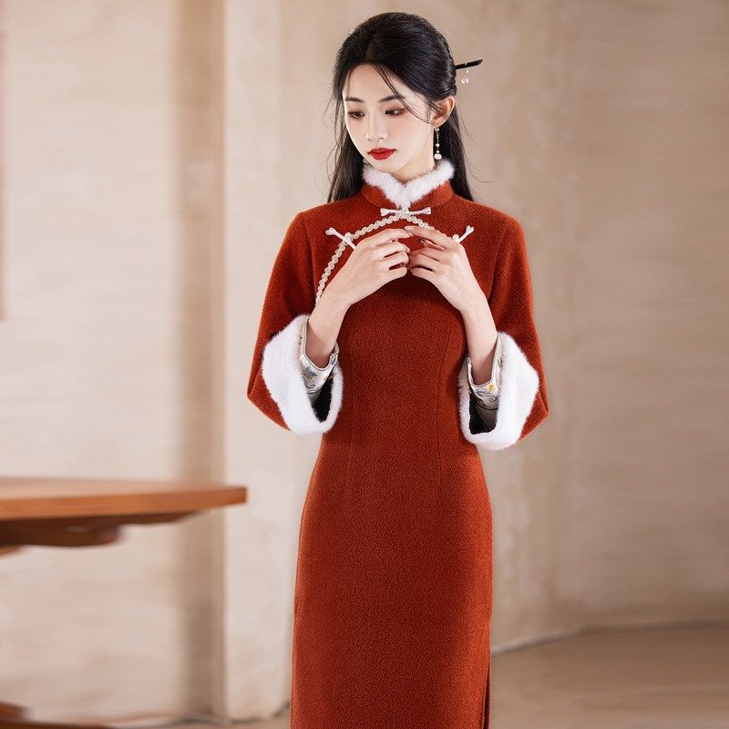 红色倒大袖旗袍马甲套装新娘新中式敬酒服喜服中国风过年裙子