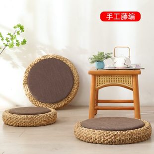 榻榻米坐垫藤编圆形禅修打坐垫家用地板茶室垫子蒲团坐垫地上 日式