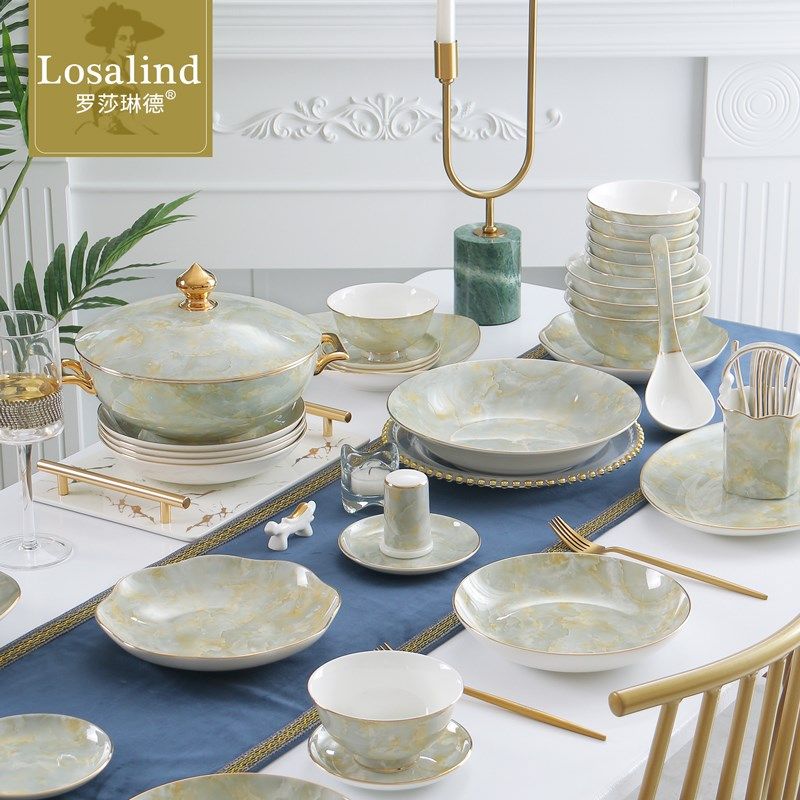 唐山骨瓷餐具套装碗盘自由搭配单个饭碗面碗盘子碟子家用碗碟组合