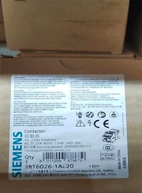 交流接触器3RT6026-1AL20230V询价