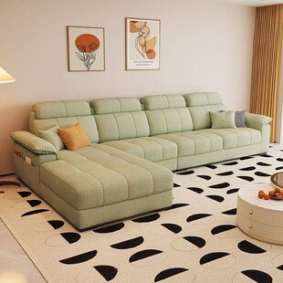 现代奶油风可拆洗雪尼尔布艺沙发家用客厅带贵妃脚踏组合直排沙发