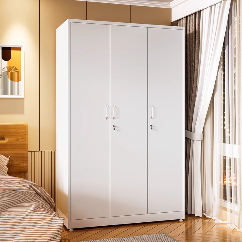 衣柜钢制家用简约铁艺衣橱阳台出租屋推拉门带锁储物柜金属收纳柜