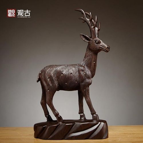 黑檀木雕梅花鹿摆件红木家居客厅电视柜酒柜玄关办公室装饰工艺品