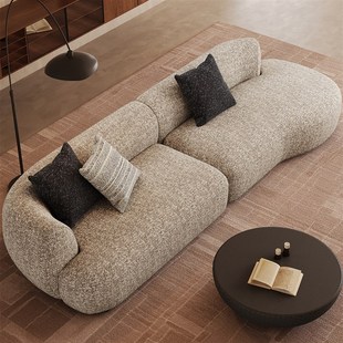 欧卡奥渔舟可拆洗棉麻布艺沙发中古直排贵妃单扶手三人位异形沙发