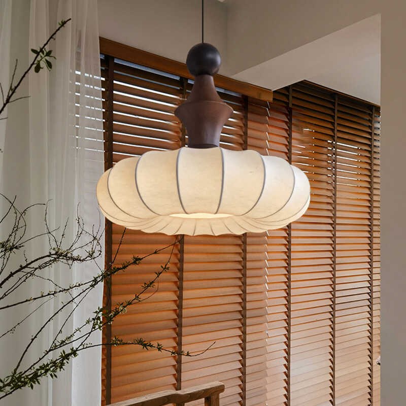 侘寂风中古卧室吊灯22新款氛围吊线灯高级感创意房间实木灯具