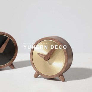 现代样板间书房艺术钟表客厅儿童房桌面胡桃木台钟装 饰品