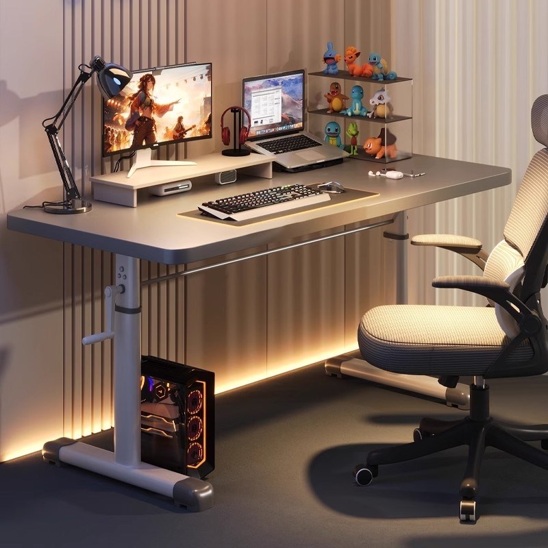 升降桌子电脑桌台式书桌学生家用写字桌儿童学习桌可升降办公手摇