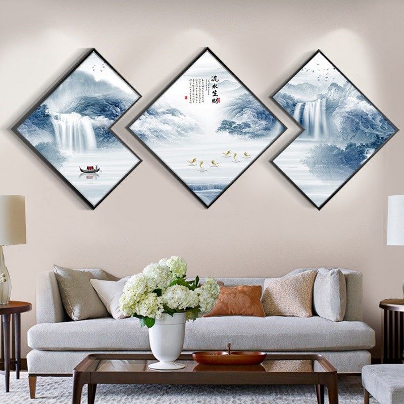 海纳百川客厅装饰画山水画沙发背景墙挂画水墨办公室大气壁画,家居饰品,现代装饰画,淘宝优惠券,粉丝福利购,淘宝优惠卷