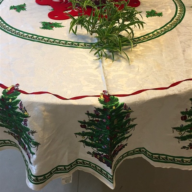欧美原单圣诞树餐桌布长方形园形台布田园风格圣诞节装饰餐布布艺