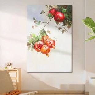 多子多福石榴纯手绘油画诧寂风红色果实装饰画客厅挂画玄关肌理画