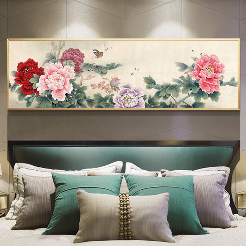 牡丹花开富贵卧室牀头装饰画客厅背景墙挂画现代简约墙画晶瓷画图片