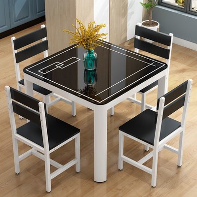 钢化玻璃四方桌子餐桌椅小户型家用经济奶茶店正方形饭桌