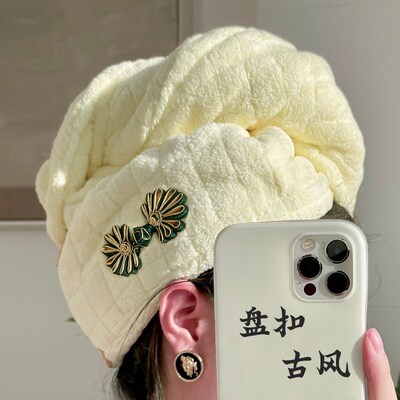 国潮传统元素盘扣干发帽复古双层加厚洗头吸水不掉毛干发毛巾