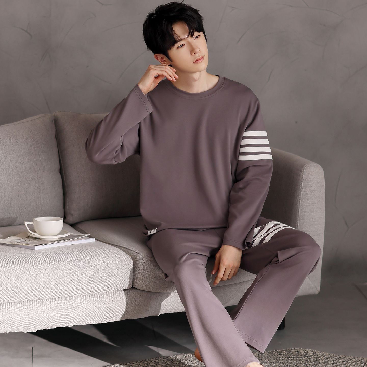 男士纯棉长袖睡衣套装可外穿