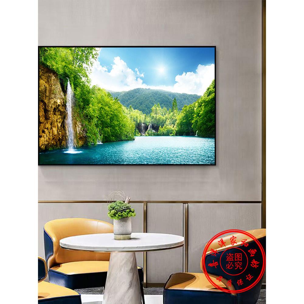 水生财聚宝盆山装水画现代客画厅饰画沙流发背景墙挂FYA招财餐厅